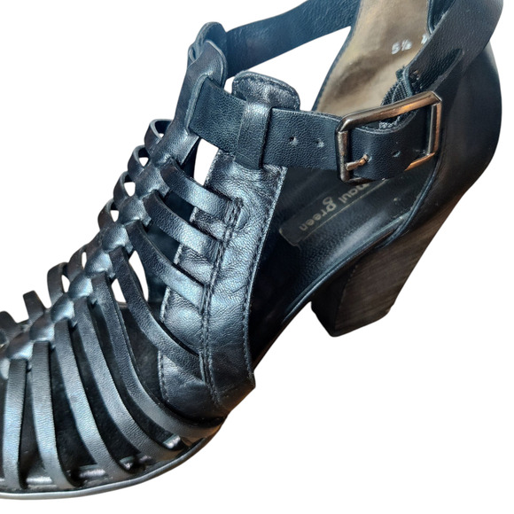 Paul Green Christy Black Leather Caged Huarache Strappy Heel Sandals Size 5.5 - Picture 4 of 12